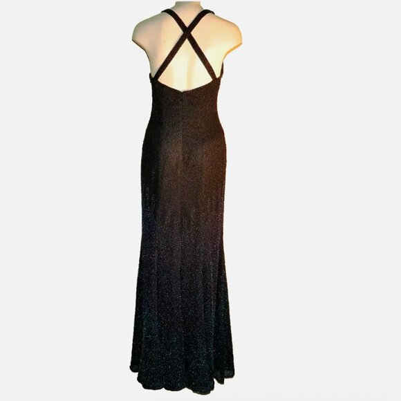 Cassandra Stone Fully Beaded Black Blue Ombre Silk Evening Gown - Size 2 - Picture 3 of 11